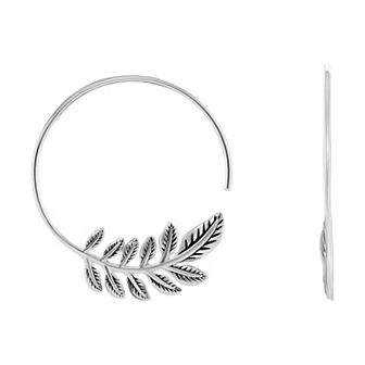 PRIMROSE Sterling Silver Polished Oxidized Leaf Wire Earrings