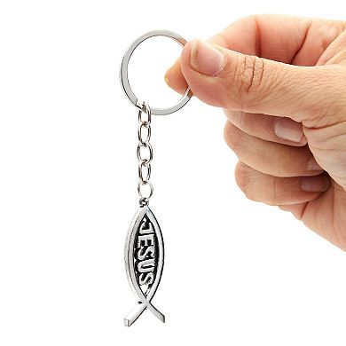 24 Pack Metal Jesus Fish Keychains, Christian Gifts, Silver And Gold-colored