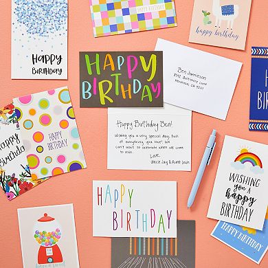 36 Pack Assorted Birthday Card Set With Envelopes, Bulk (4x6 In, Blank Inside)