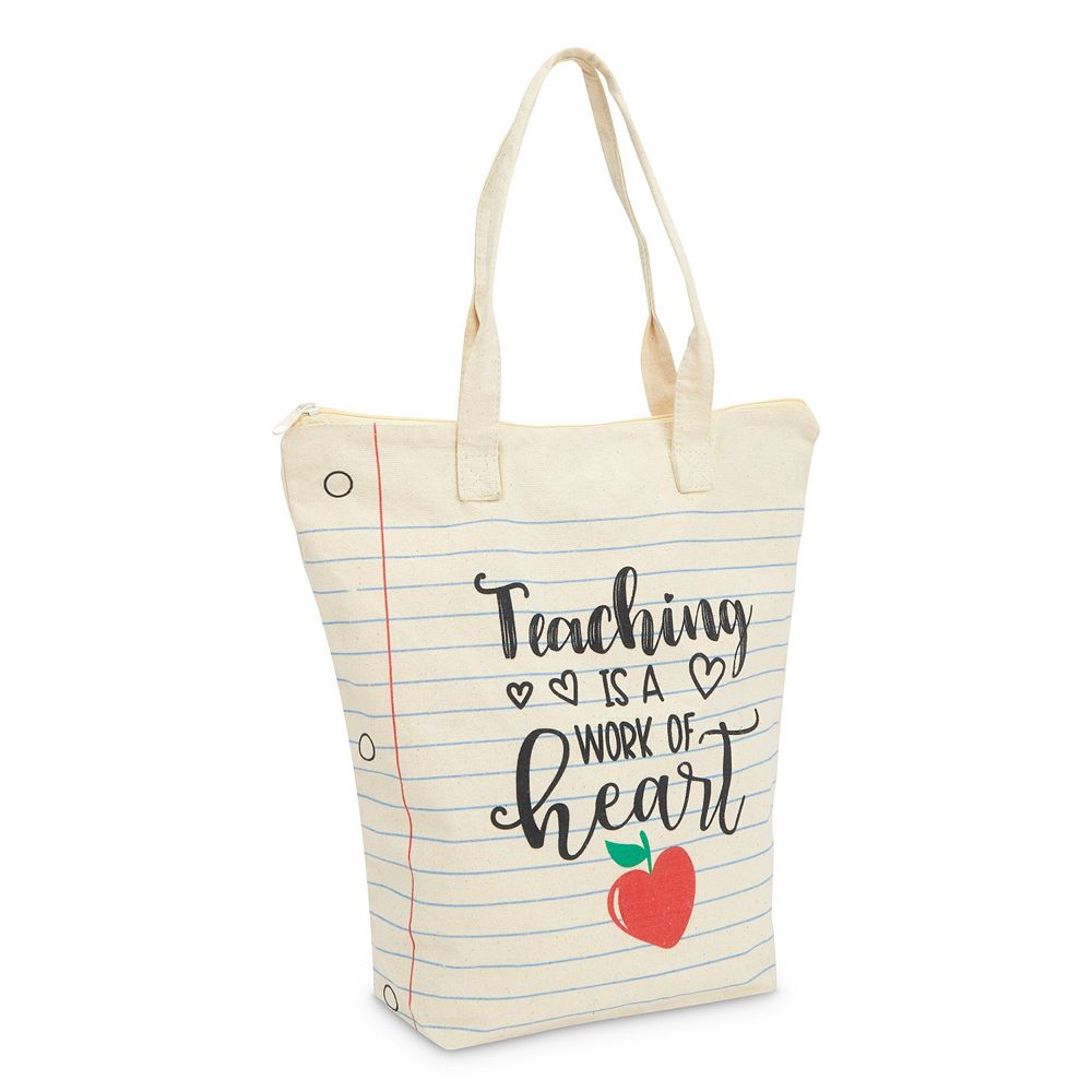 Canvas Tote Bag for Teacher Appreciation Gifts, Teaching is a Work of Heart (14.5 x 15 x 6 In