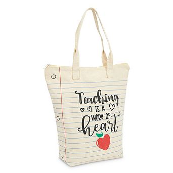 Canvas Tote Bag for Teacher Appreciation Gifts, Teaching is a Work of Heart (14.5 x 15 x 6 in