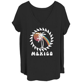 Juniors' Plus Size Mexico Rainbow Graphic Tee