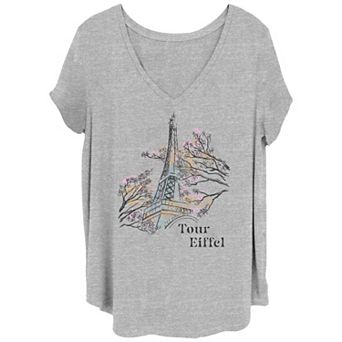 Juniors' Plus Size Eiffel Tower Sketch Graphic Tee