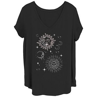 Juniors' Plus Size Sun And Moon Cluster Graphic Tee