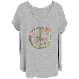 Juniors' Plus Size Peace Mushrooms Graphic Tee
