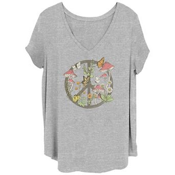 Juniors' Plus Size Peace Mushrooms Graphic Tee