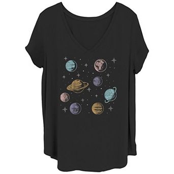 Juniors' Plus Size Colorful Planets Graphic Tee