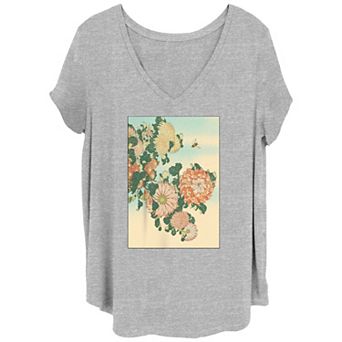 Juniors' Plus Size Flowers Painting Graphic Tee