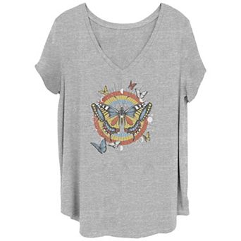 Juniors' Plus Size Rainbow Butterflies Graphic Tee
