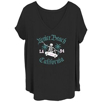 Juniors' Plus Size Venice Beach Skating Skeleton Graphic Tee