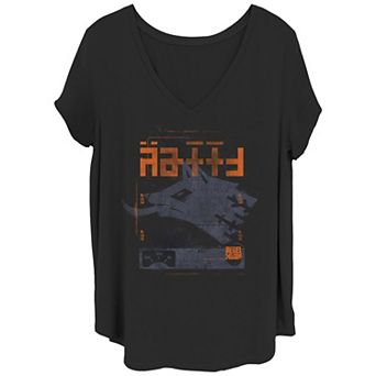 Juniors' Plus Size Rebel Moon Wolf Crest V-Neck Graphic Tee
