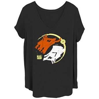 Juniors' Plus Size Rebel Moon Wolves V-Neck Graphic Tee