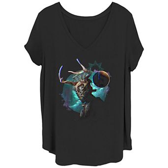 Juniors' Plus Size Rebel Moon Jimmy Moon Background V-Neck Graphic Tee