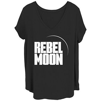Juniors' Plus Size Rebel Moon Title Logo V-Neck Graphic Tee