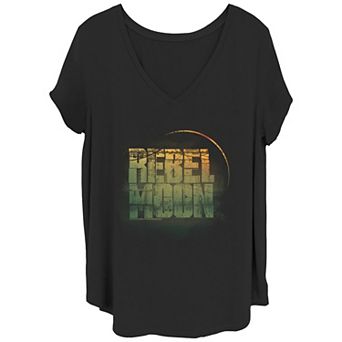 Juniors' Plus Size Rebel Moon Industrial Logo V-Neck Graphic Tee
