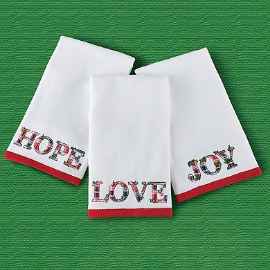 Collections Etc Set Of 3 Holiday "hope", "joy", And "love" Fingertip Towels