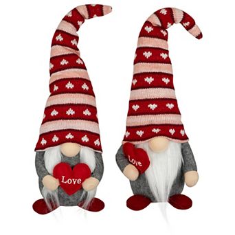 Girl And Boy Gnome "love" Heart Valentine's Day Figures -15" - Set Of 2