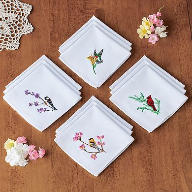 Collections Etc Multi Bird Embroidered Handkerchiefs - Set Of 12