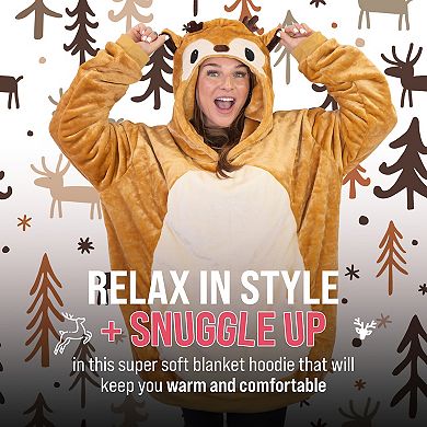 Reindeer Snugible 2 in 1 Blanket Hoodie & Pillow Adult