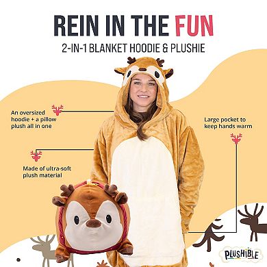 Reindeer Snugible 2 in 1 Blanket Hoodie & Pillow Adult