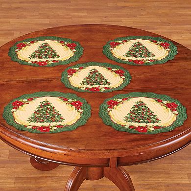Collections Etc 5-piece Christmas Tree Holiday Placemat Set, Round