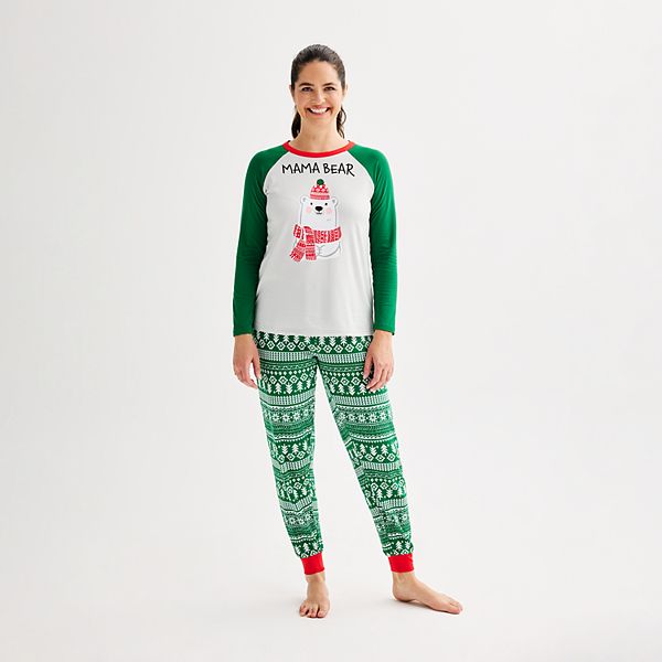 Women's Jammies For Your Families® Bear Pajama Top & Jogger Pajama Bottoms Set - Green Fairisle (X SMALL)