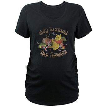 Disney's Winnie The Pooh Stop to Smell The Flowers Maternity V-Neck Graphic Tee
