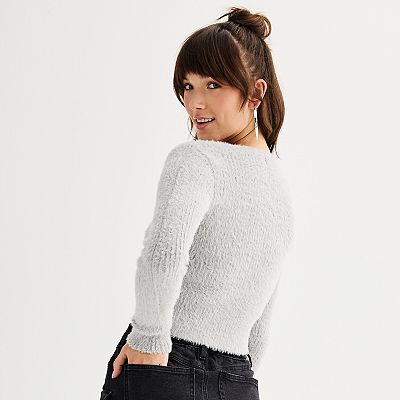 Juniors SO Square Neck Eyelash Pullover Sweater