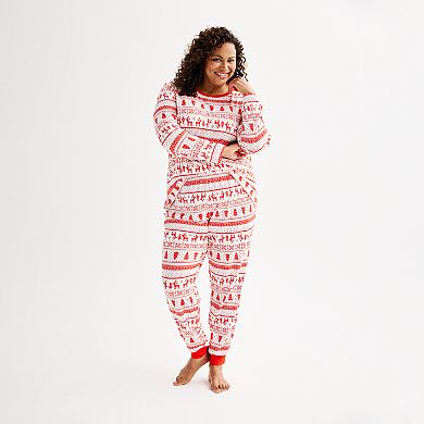 Plus Size Jammies For Your Families® Candy Cane Fairisle Pajama Top & Jogger Pajama Bottoms Set