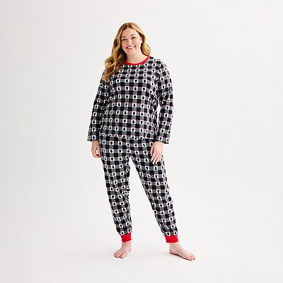 Plus Size Jammies For Your Families Winter Plaid Pajama Top Jogger Pajama Bottoms Set