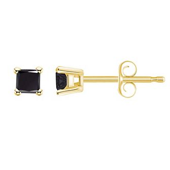 Celebration Gems 14k Yellow Gold 1/10 Carat T.W. Princess Cut Black Diamond Stud Earrings