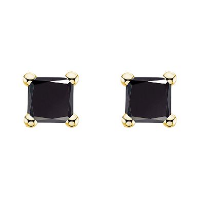 Celebration Gems 14k Yellow Gold 1/10 Carat T.W. Princess Cut Black Diamond Stud Earrings