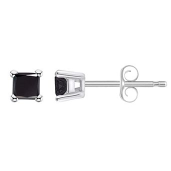 Celebration Gems 14k White Gold 1/4 Carat T.W. Princess Cut Black Diamond Stud Earrings