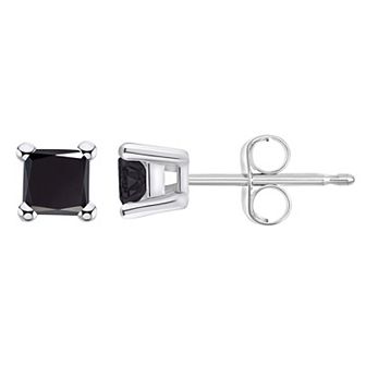 Celebration Gems 14k White Gold 1/2 Carat T.W. Princess Cut Black Diamond Stud Earrings