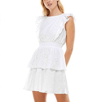Juniors' Speechless Eyelet Ruffle Mini Dress