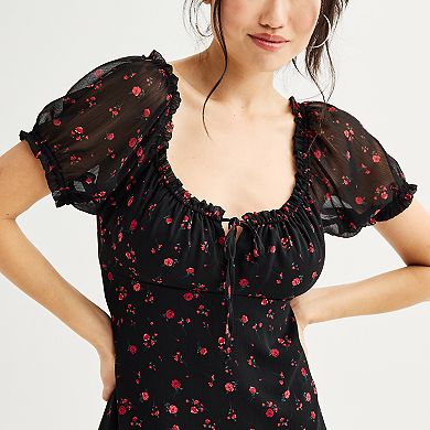 Juniors' Rewind Short Sleeve Tie Front Skater Dress
