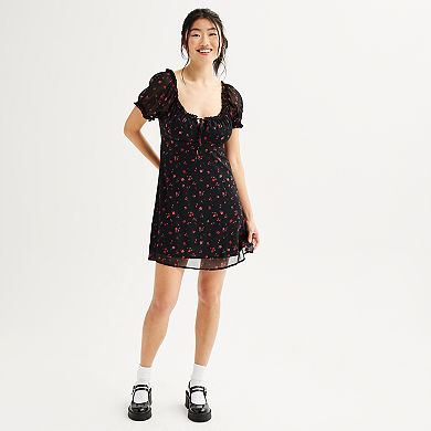 Juniors' Rewind Short Sleeve Tie Front Skater Dress