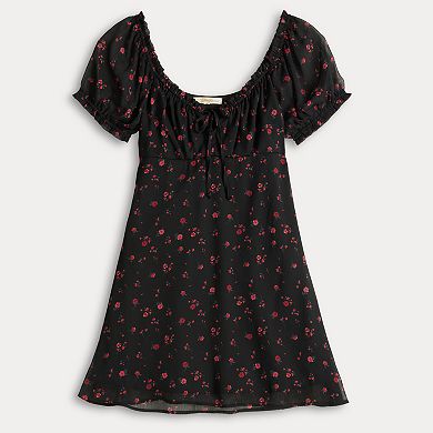 Juniors' Rewind Short Sleeve Tie Front Skater Dress