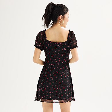 Juniors' Rewind Short Sleeve Tie Front Skater Dress