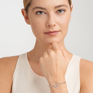 18K Gold Over Silver Diamond Accent Open Heart Paperclip Chain Bracelet