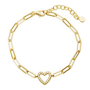 Classic Treasures 18K Gold Over Silver Diamond Accent Open Heart Paperclip Chain Bracelet