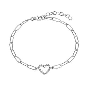 Classic Treasures 18K Gold Over Silver Diamond Accent Open Heart Paperclip Chain Bracelet