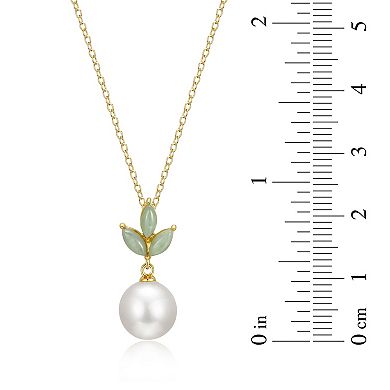 Classic Treasures 18K Gold Plated Silver Genuine Pearl and Jade Earring and Necklace Set