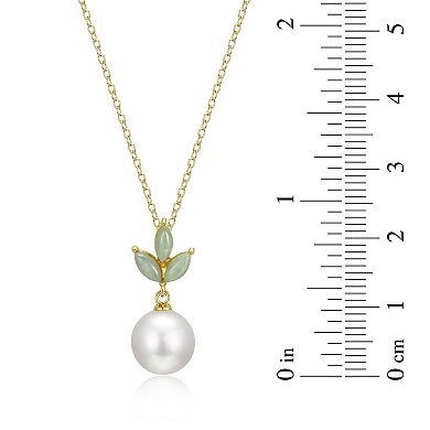 18K Gold Plated Silver Genuine Pearl and Jade Earring and Necklace Set