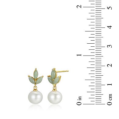 Classic Treasures 18K Gold Plated Silver Genuine Pearl and Jade Earring and Necklace Set
