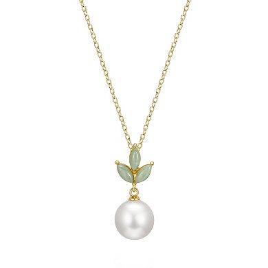 Classic Treasures 18K Gold Plated Silver Genuine Pearl and Jade Earring and Necklace Set