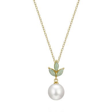 18K Gold Plated Silver Genuine Pearl and Jade Earring and Necklace Set