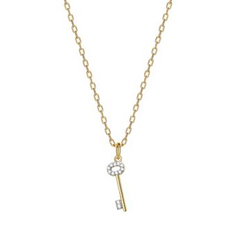 Classic Treasures 18K Gold Over Silver 1/10 Carat T.W. Diamond Key Necklace