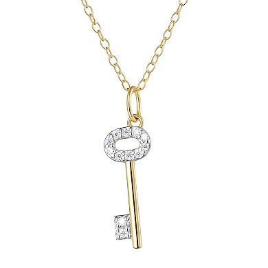 18K Gold Over Silver 1/10 Carat T.W. Diamond Key Necklace