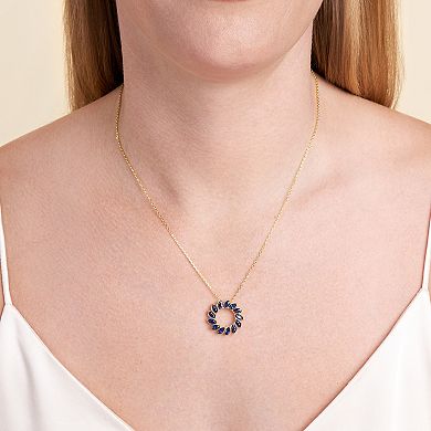 Classic Treasures 18K Gold Over Silver Created Blue Sapphire Starburst Pendant